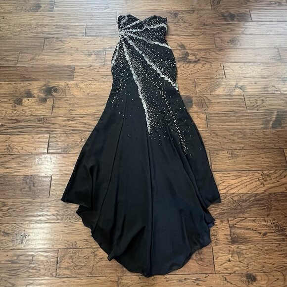 Riva Designs Black Beaded Evening Prom Dress Size 6 Small Strapless Whimsigoth - Picture 8 of 16